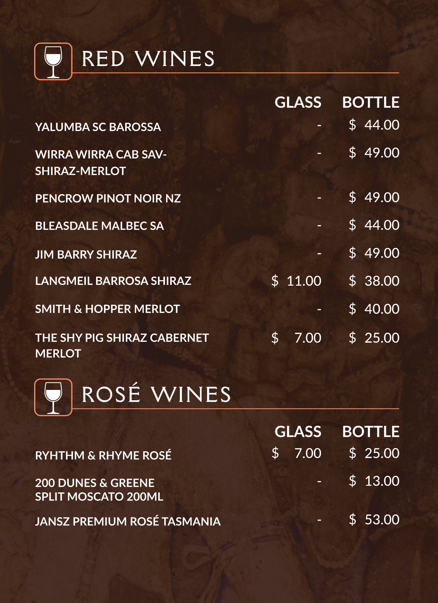 drinks menu